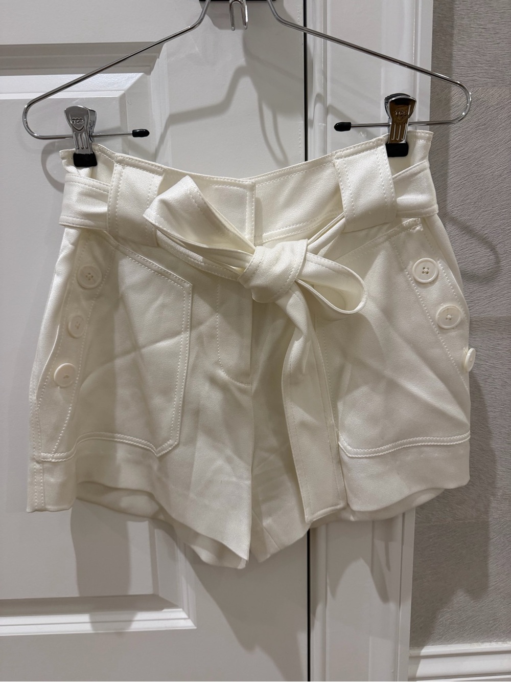 Derek Lam Ivory High-Waist Tie Shorts